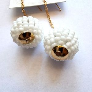 3 for $18 White Microbeaded Snowball Boho Earrings  on Gold Chain NWT